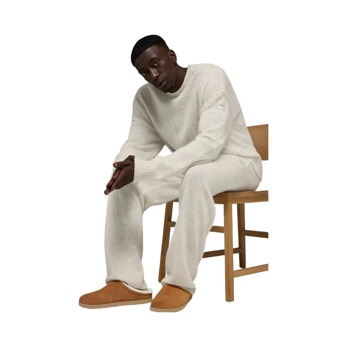 Alo Men's Unisex Wool Cashmere New Class Crewneck Sweater - Bone Heather - HypeFly India View 5