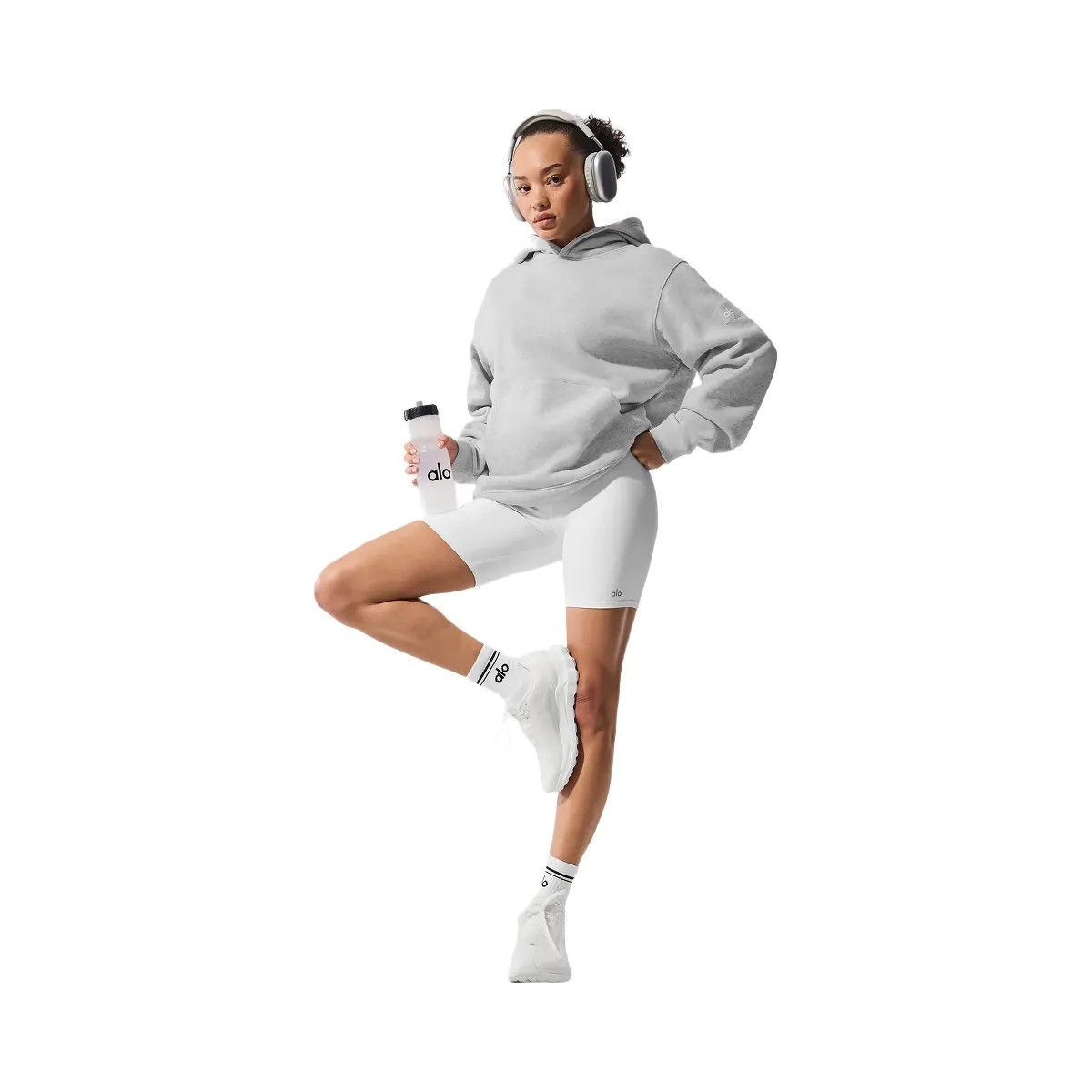 Alo Women's Renown Heavy Weight Hoodie - Athletic Heather Grey - HypeFly India View 4
