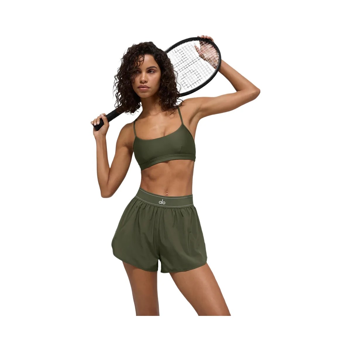 Alo Women's Match Point Short - Green Olive - HypeFly India View 4