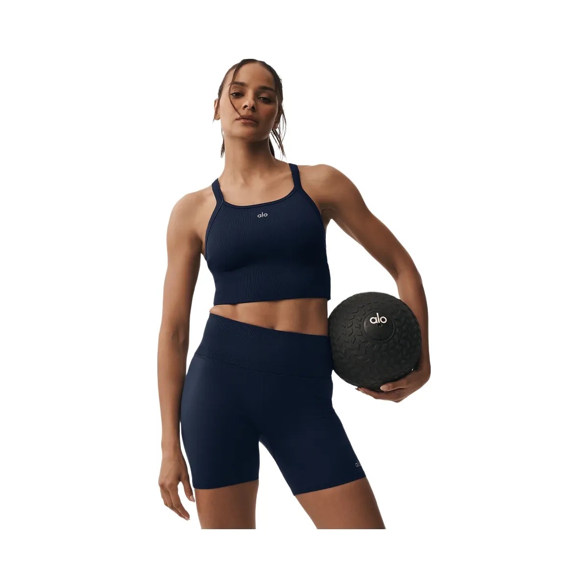 Alo Women's Seamless Ribbed Favorite Bra Tank - Navy - HypeFly India View 5