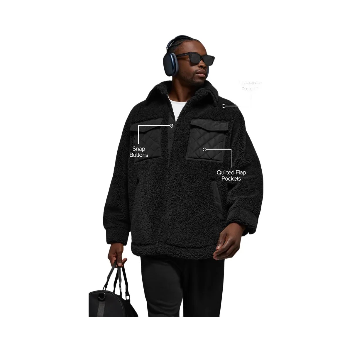 Alo Men's Sherpa Edge Shacket - Black - HypeFly India View 2