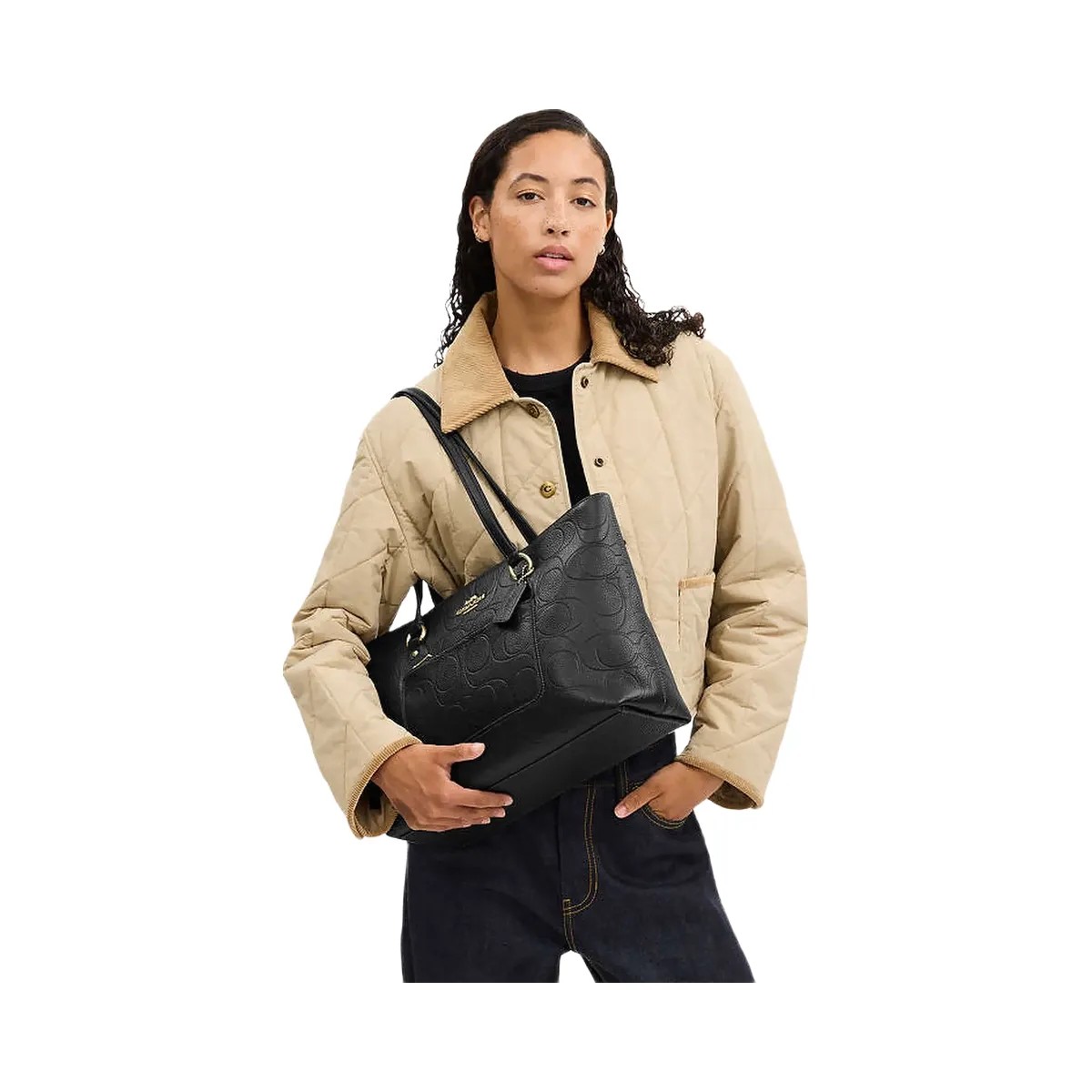 Coach Station Tote Bag In Signature Leather Pebbled Leather-Gold-Black - HypeFly India View 2