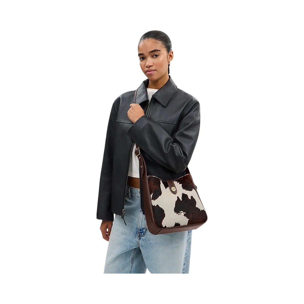 Coach Hadley Convertible Crossbody Bag With Cow Print And Tassel Cow Printed Haircalf-Im-Cow Multi - HypeFly India View 2