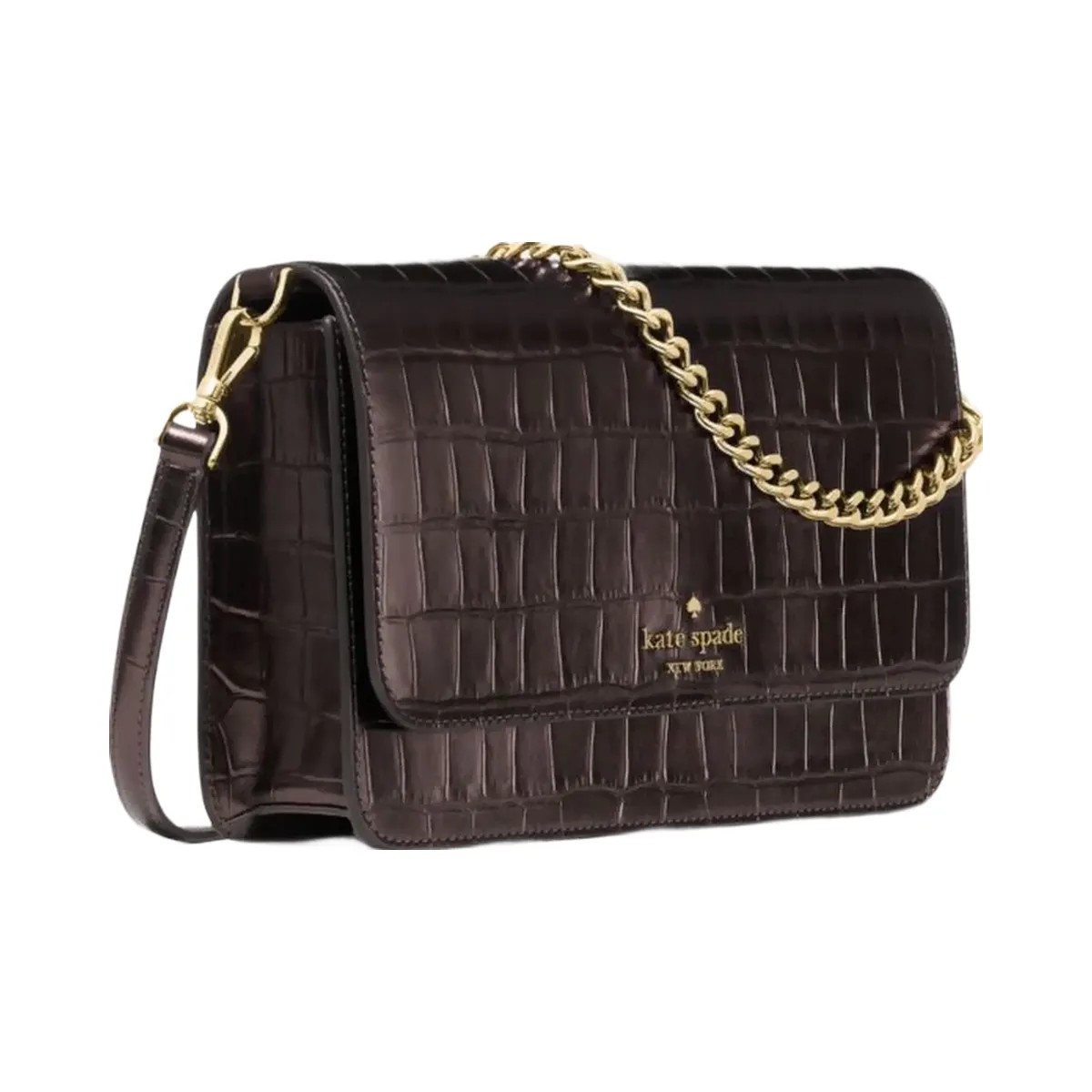Kate Spade Madison Croc Embossed Willow Medium Convertible Crossbody Hot Fudge - HypeFly India View 4