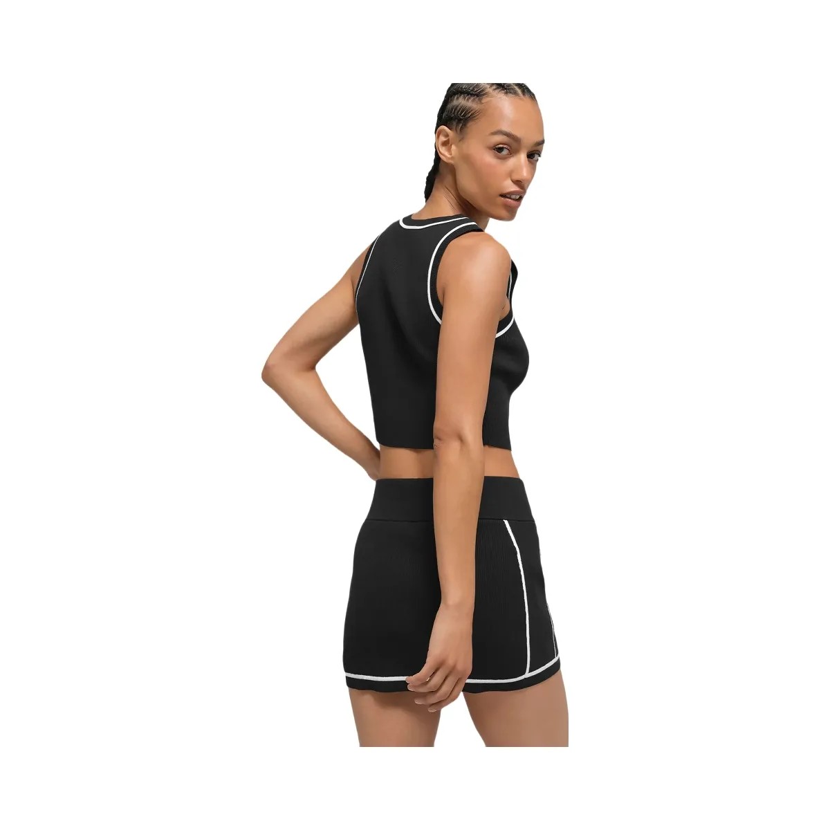 Alo Women's Ribbed Sweater Knit Highline Mini Skirt - Black/White - HypeFly India View 5