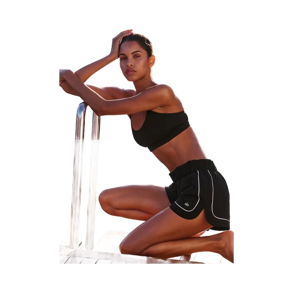 Alo Women's Motivate Track Short - Black/White - HypeFly India View 5