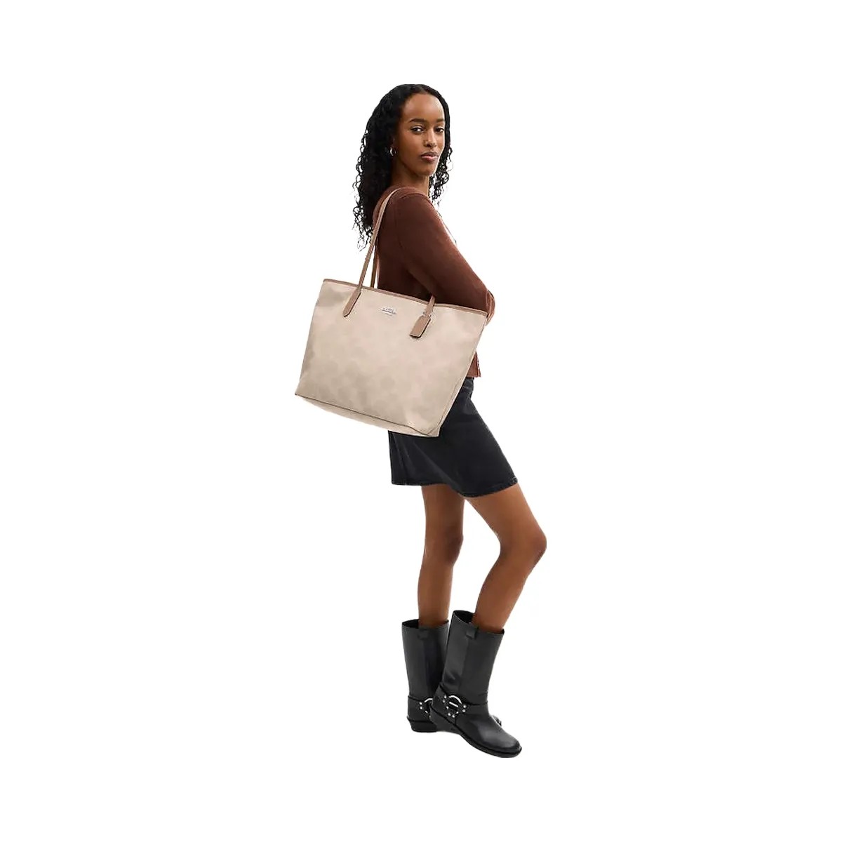 Coach Large City Tote Bag In Maxi Signature Canvas Signature Canvas-Silver-Sand-Taupe - HypeFly India View 2