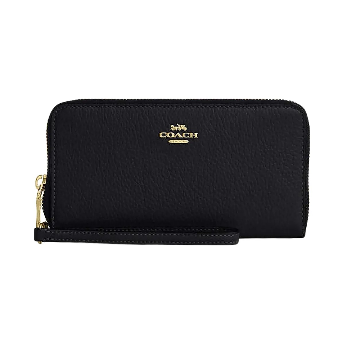 Coach Long Zip Around Wallet With Detachable Card Case Pebbled Leather-Gold-Black - HypeFly India View 4
