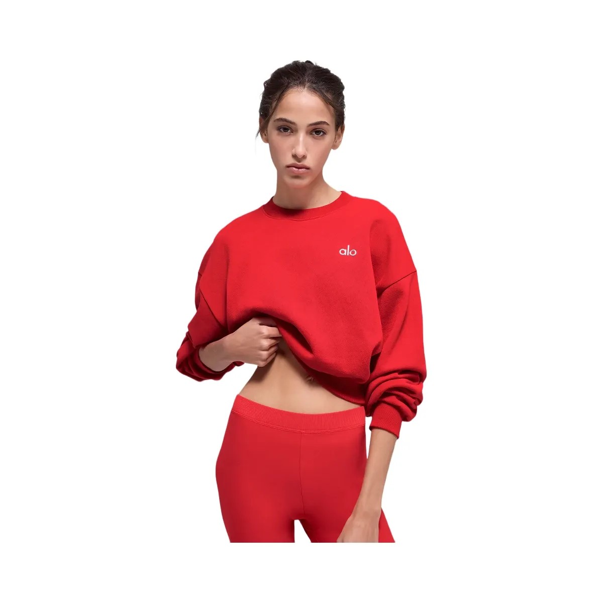Alo Women's Cropped Accolade Crewneck - Bright Red - HypeFly India View 1