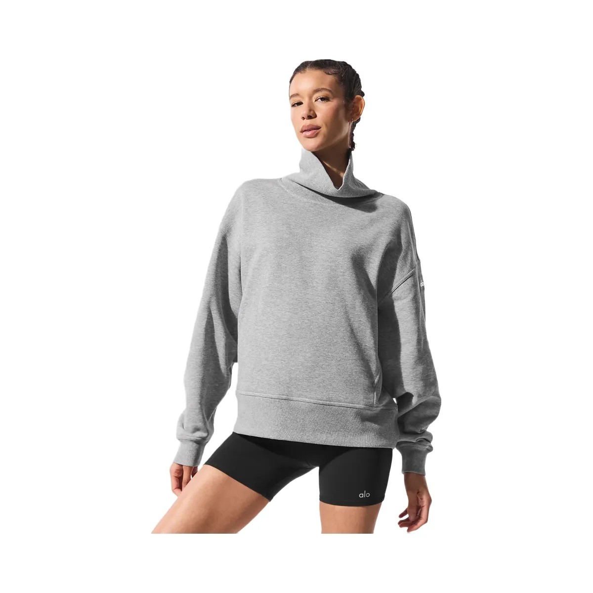 Alo Women's Hazy Mock Neck Pullover - Dark Athletic Heather Grey - HypeFly India View 1