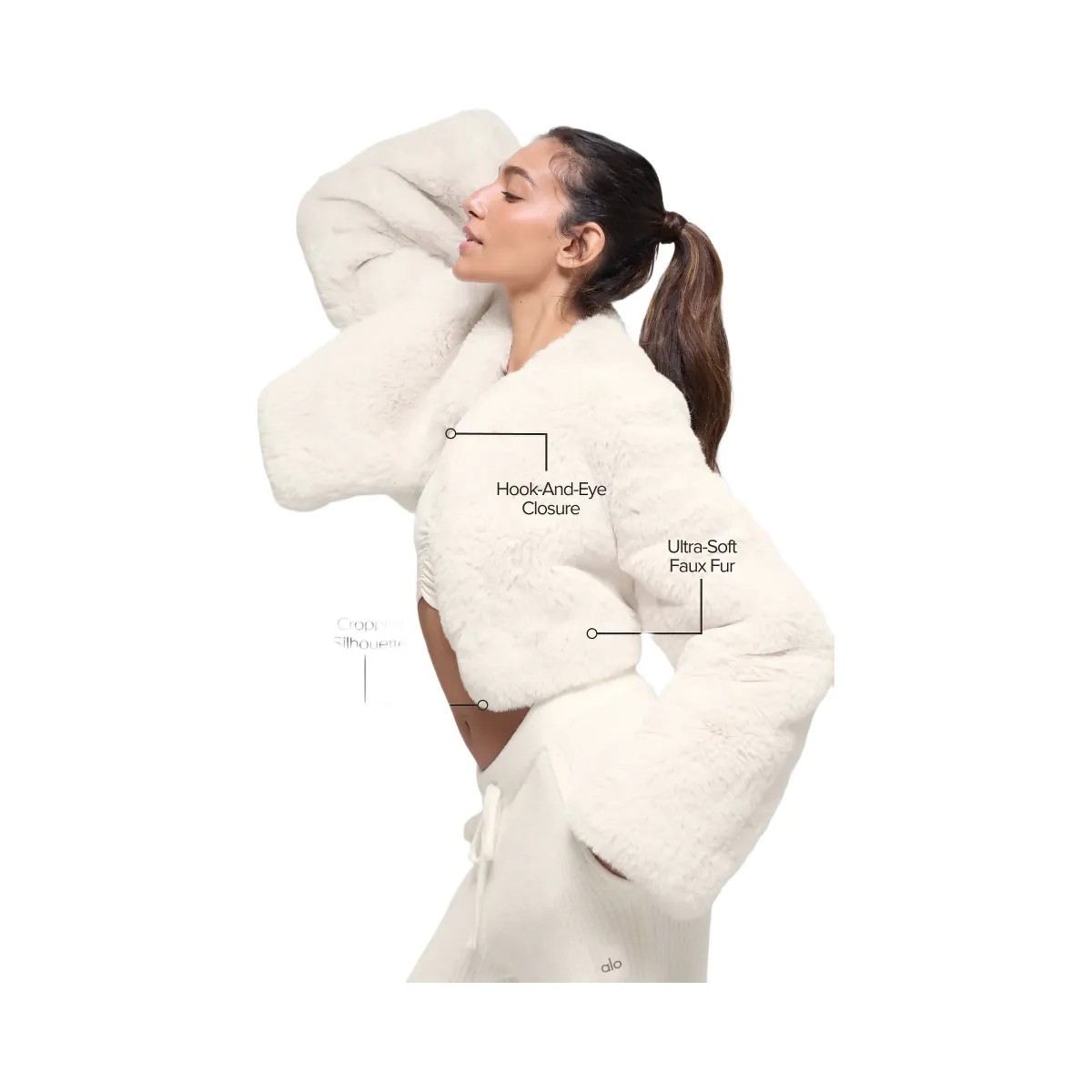 Alo Women's Faux Fur Chic Cropped Jacket - Ivory - HypeFly India View 2