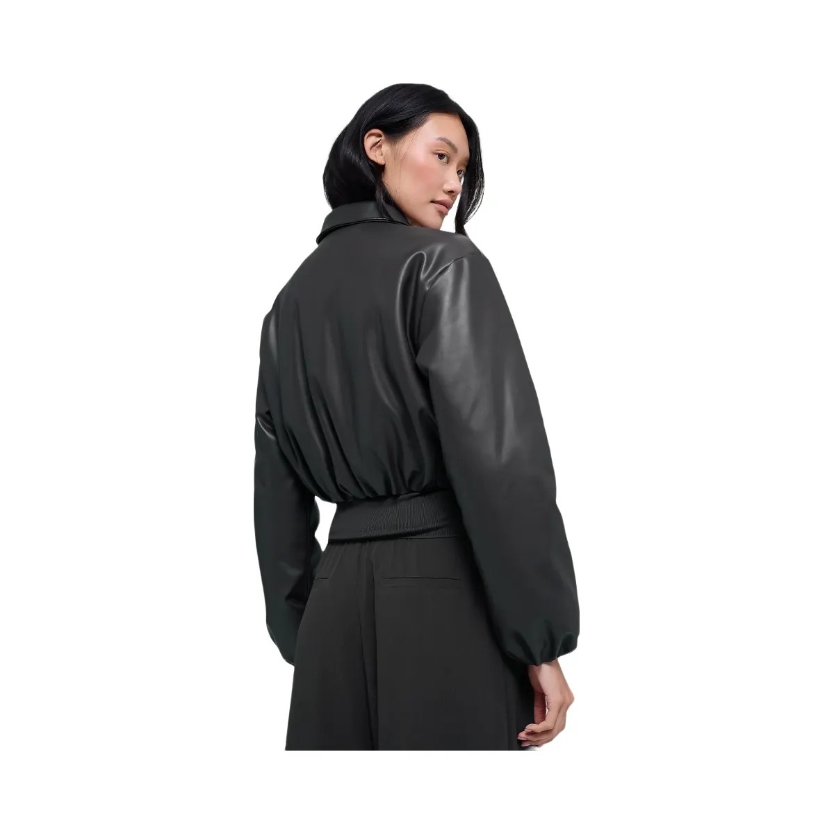 Alo Women's Faux Leather Cropped Premier Bomber - Black - HypeFly India View 4