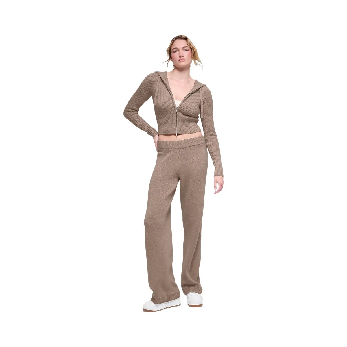 Alo Women's Wool Cashmere High-Waist New Class Wide Leg Pant - Chai Latte - HypeFly India View 4