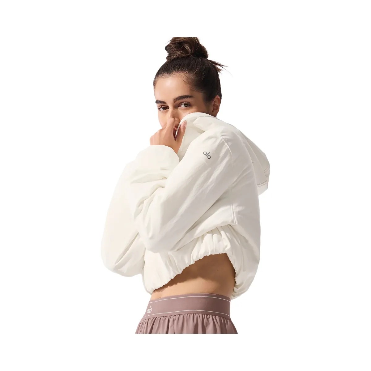 Alo Women's Cropped Mountain Peak Full-Zip Hoodie - Ivory - HypeFly India View 5