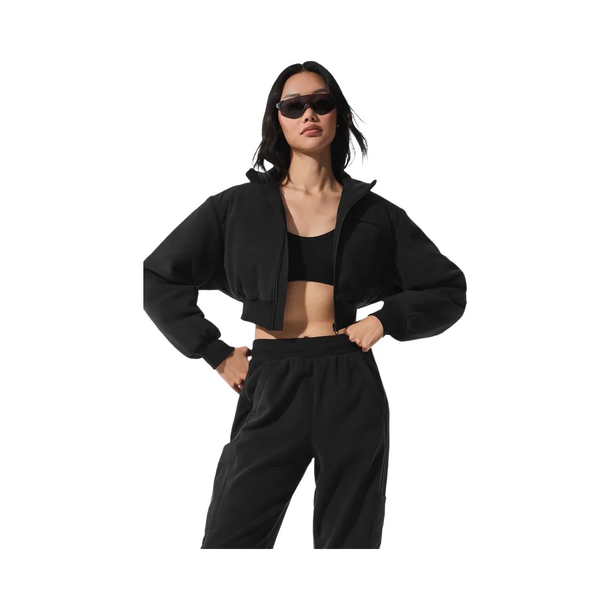 Alo Women's Polar Fleece Cropped Wintry Mix Jacket - Black - HypeFly India View 1