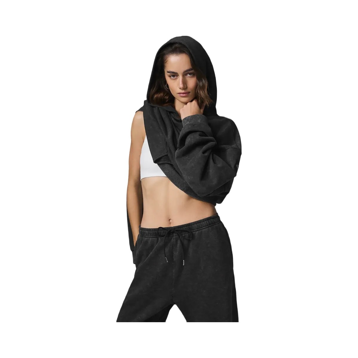 Alo Women's Chill Vintage Wash Hoodie - Black Wash - HypeFly India View 4