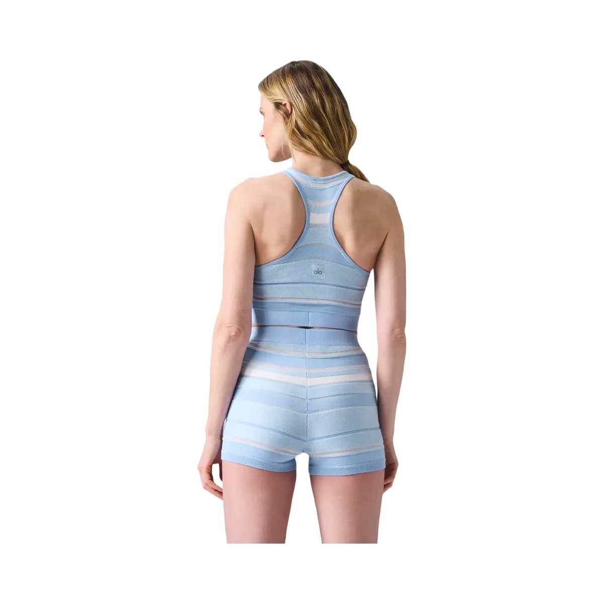 Alo Women's Sport Play High-Waist Knit Short - Seashell Blue/Ivory - HypeFly India View 2