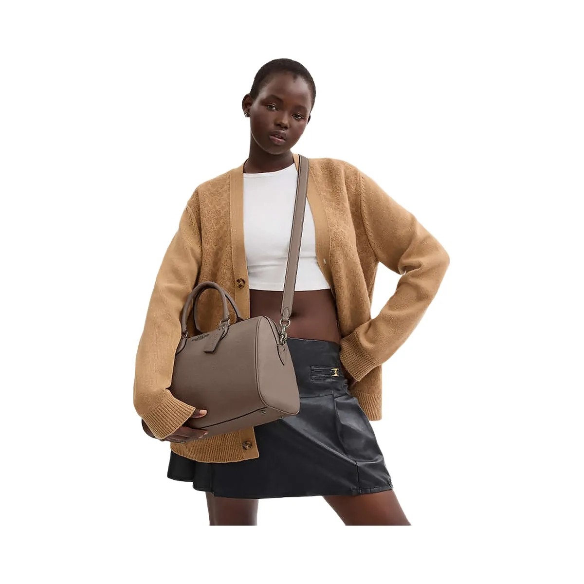 Coach Rowan Large Satchel Bag Pebbled Leather-Qb-Dark Stone - HypeFly India View 4