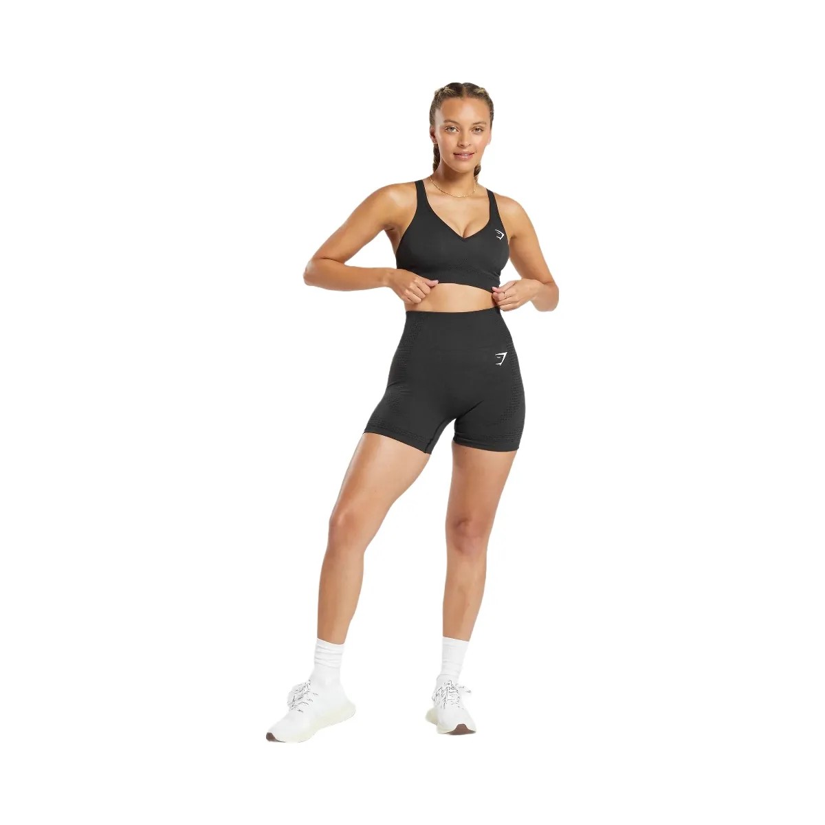 Gymshark Vital V Neck Sports Bra - Black Marl - HypeFly India View 4