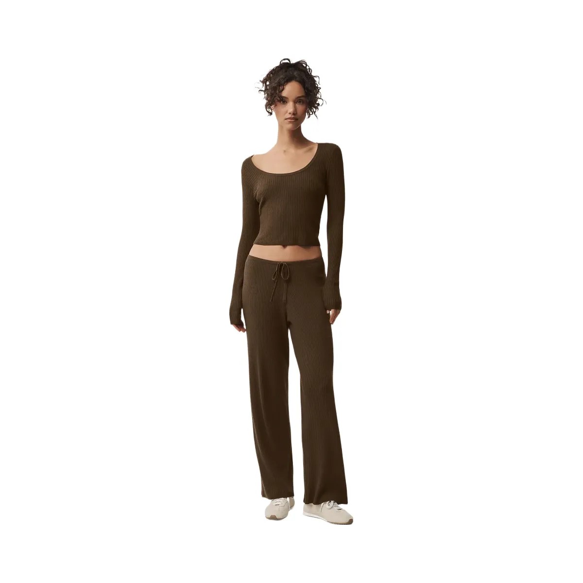 Alo Women's Sweater Knit Unwind Long Sleeve - Espresso - HypeFly India View 1