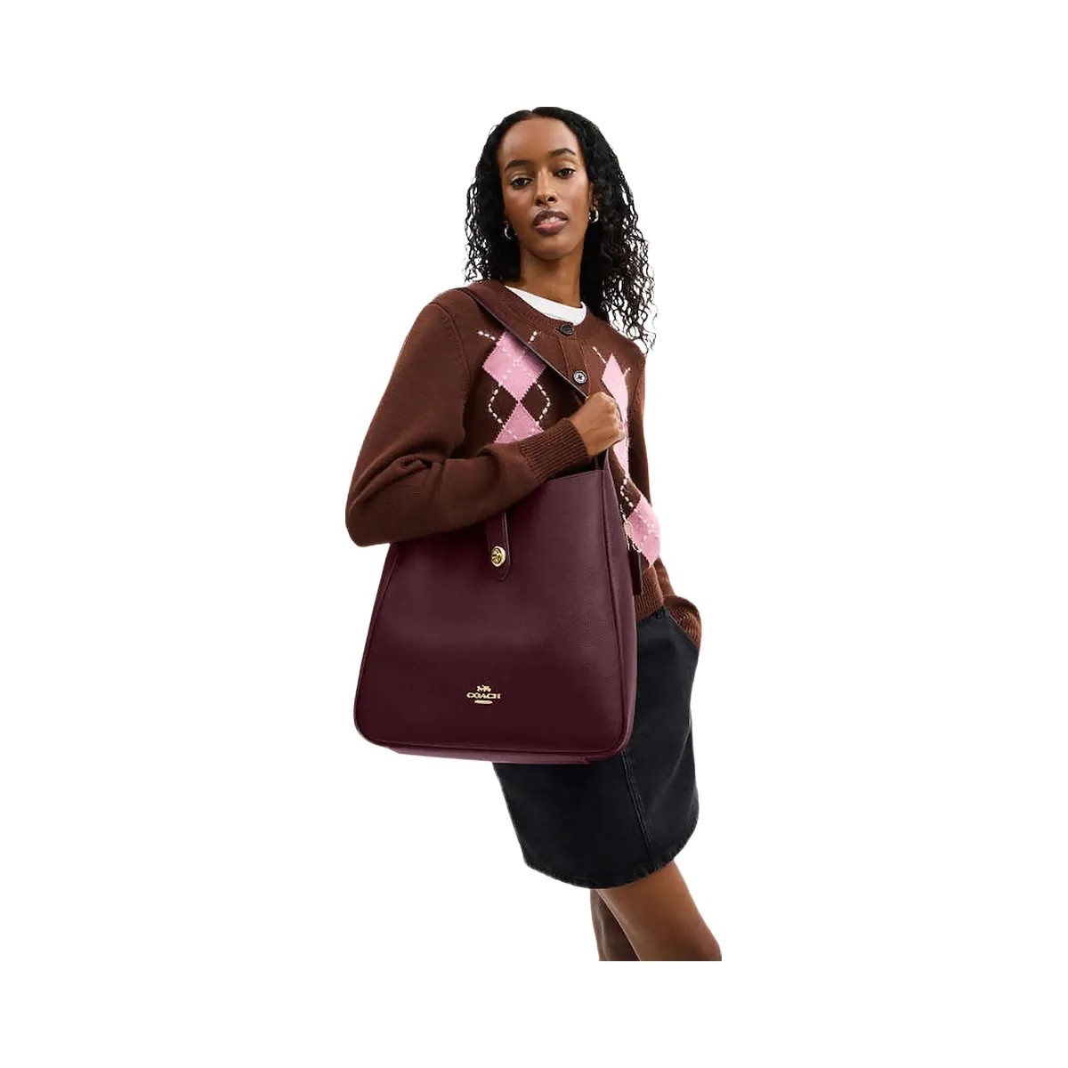 Coach Hadley Large Shoulder Bag Pebbled Leather-Im-Dark Wine - HypeFly India View 2