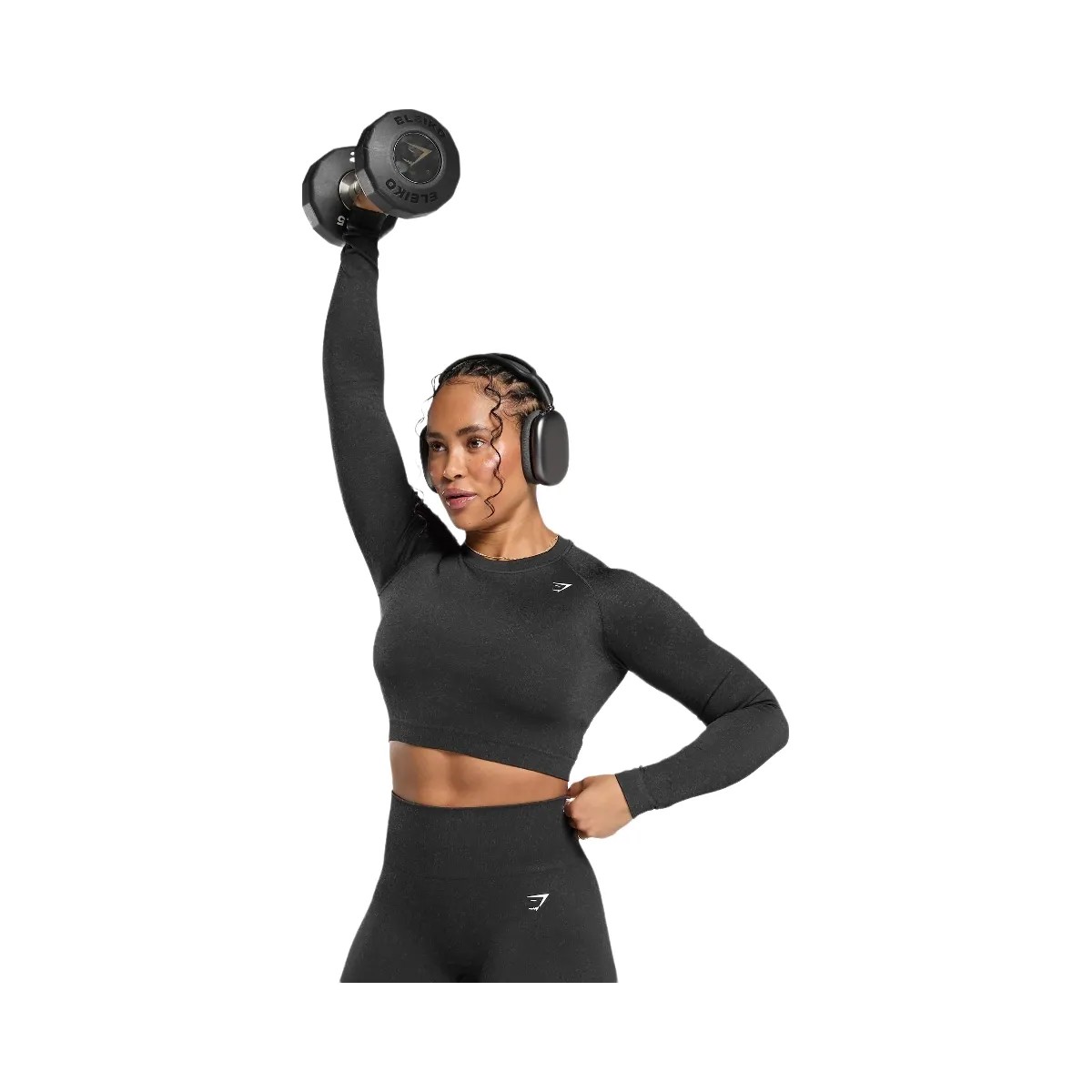 Gymshark Adapt Fleck Seamless Long Sleeve Crop Top - Mineral | Black - HypeFly India View 2