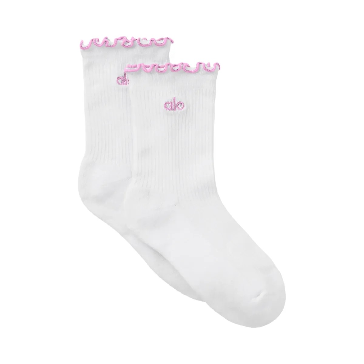 Alo Women's Lettuce Edge Sock - White/Candy Heart Pink - HypeFly India View 1