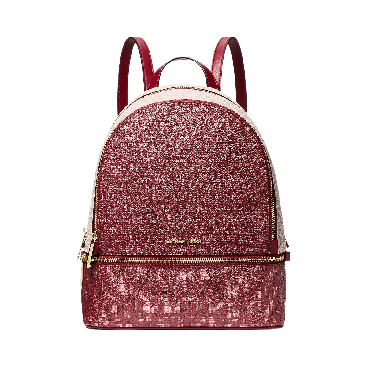 Michael Kors Rhea Medium Metallic Signature Logo Backpack Cherry - HypeFly India View 1