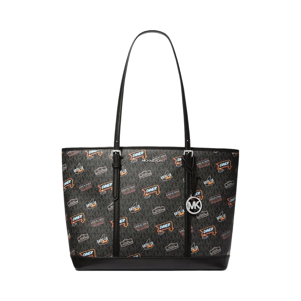 Michael Kors Jet Set Large Printed Signature Logo Tote Bag Black - HypeFly India View 1