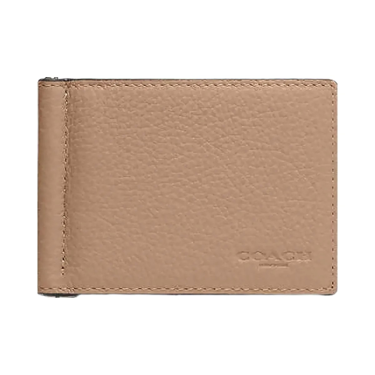 Coach Slim Money Clip Billfold Wallet Pebbled Leather-Black Antique Nickel-Taupe - HypeFly India View 2