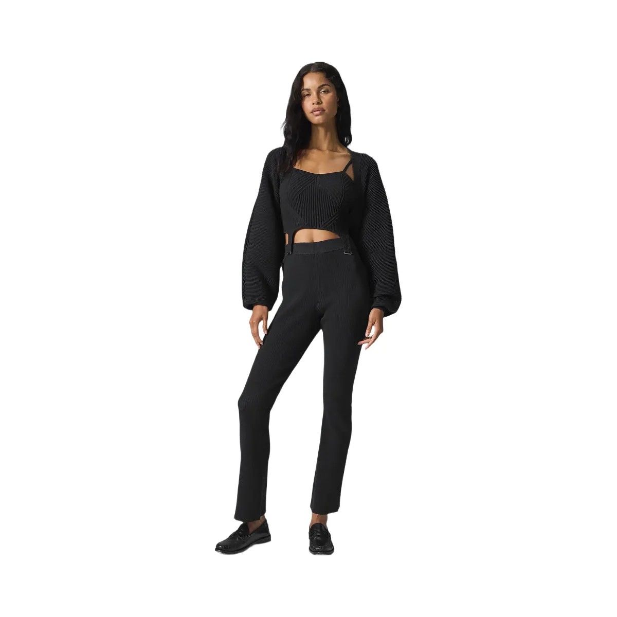 Alo Women's Denim Knit High-Waist Flare Pant - Black/Anthracite - HypeFly India View 5