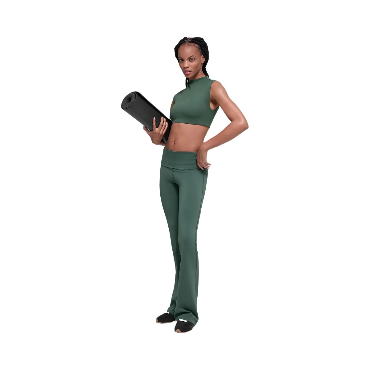 Alo Women's ALO Softsculpt Foldover Flare Legging - Clover Green - HypeFly India View 6