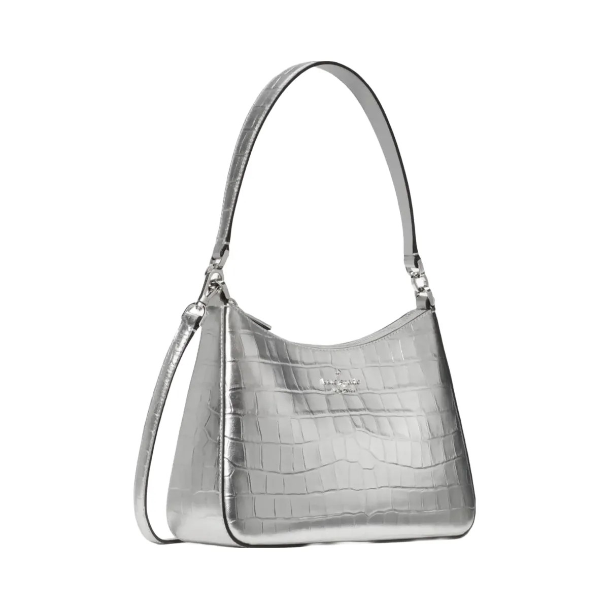 Kate Spade Margot Metallic Croc Embossed Convertible Shoulder Bag Silver - HypeFly India View 4