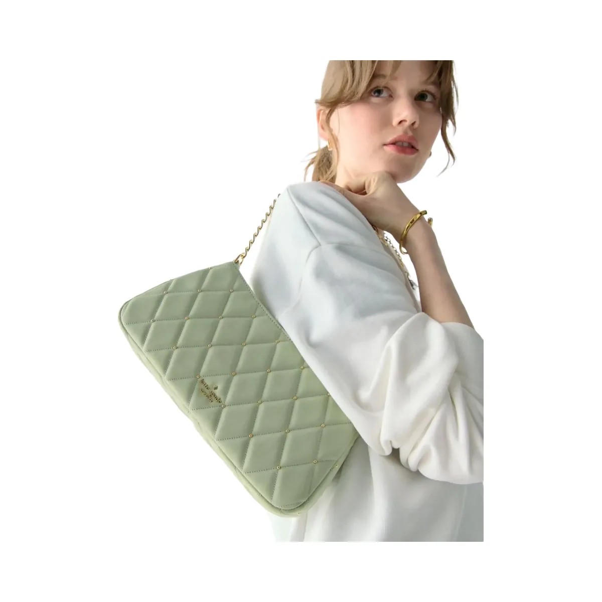 Kate Spade Carey Quilted Studs Small Convertible Crossbody Sage Bundle - HypeFly India View 2