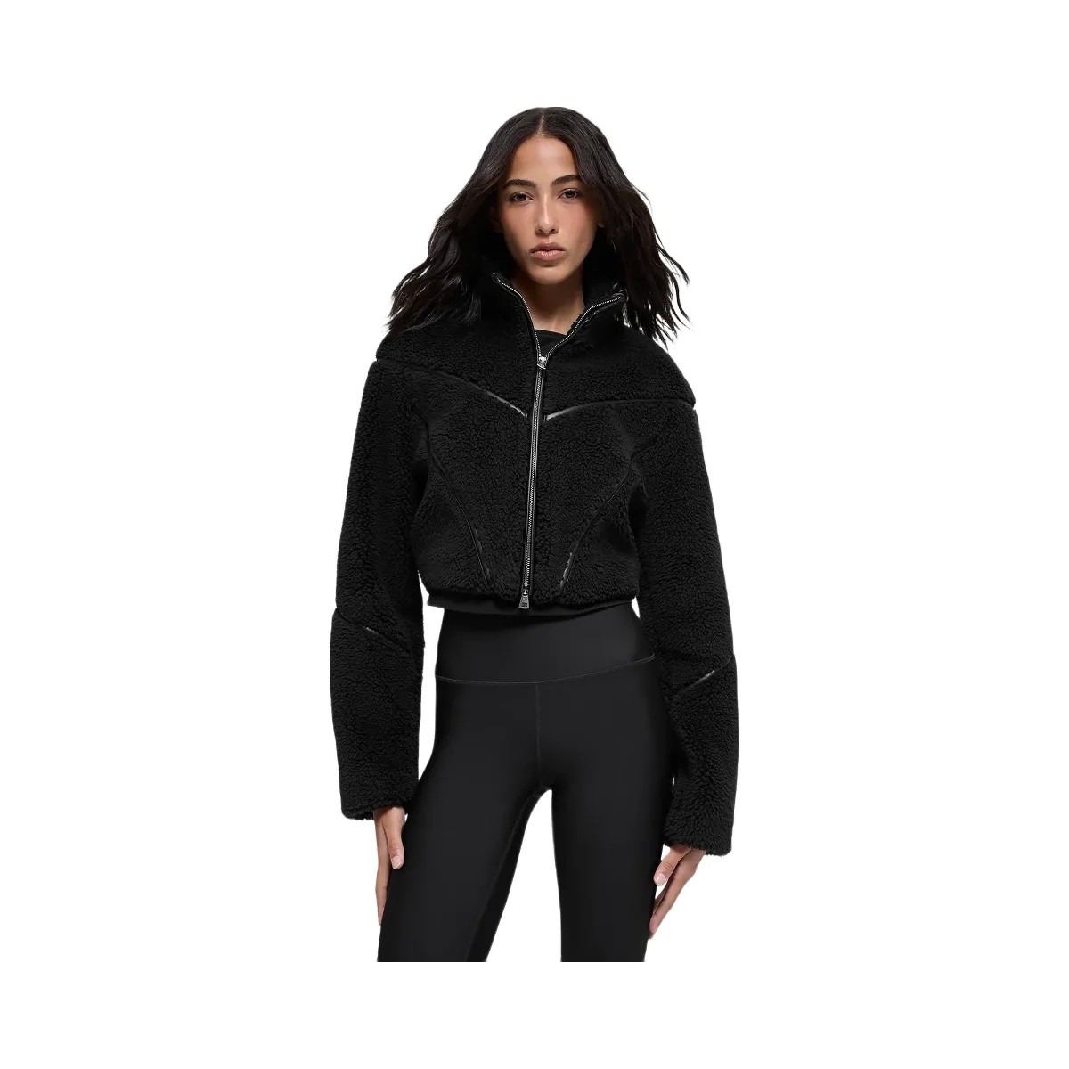 Alo Women's Sherpa Cropped Slope Side Jacket - Black - HypeFly India View 1
