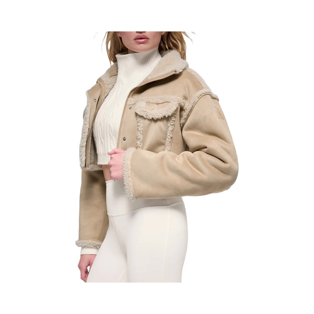 Alo Women's Faux Shearling Snowfall Cropped Jacket - Woodland Tan - HypeFly India View 2