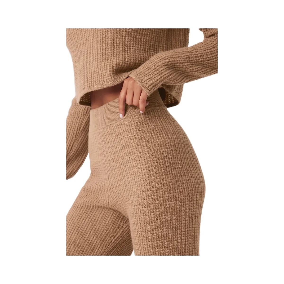 Alo Women's Cashmere High-Waist Plush Waffle Pant - Toasted Almond - HypeFly India View 2