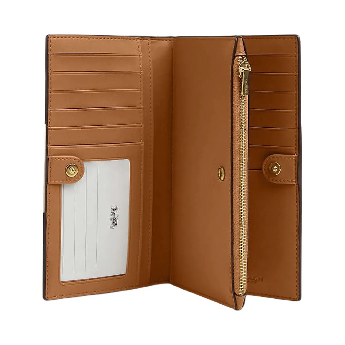 Coach Slim Zip Wallet In Signature Canvas With Stripe Signature Canvas-Gold-Light Khaki-Chalk Lt Saddle - HypeFly India View 1
