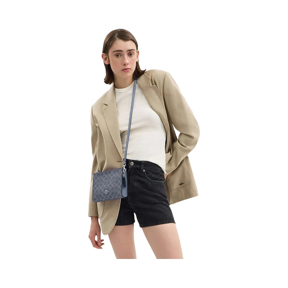 Coach Slim Crossbody Bag In Signature Canvas Signature Canvas-Silver-Chambray - HypeFly India View 3
