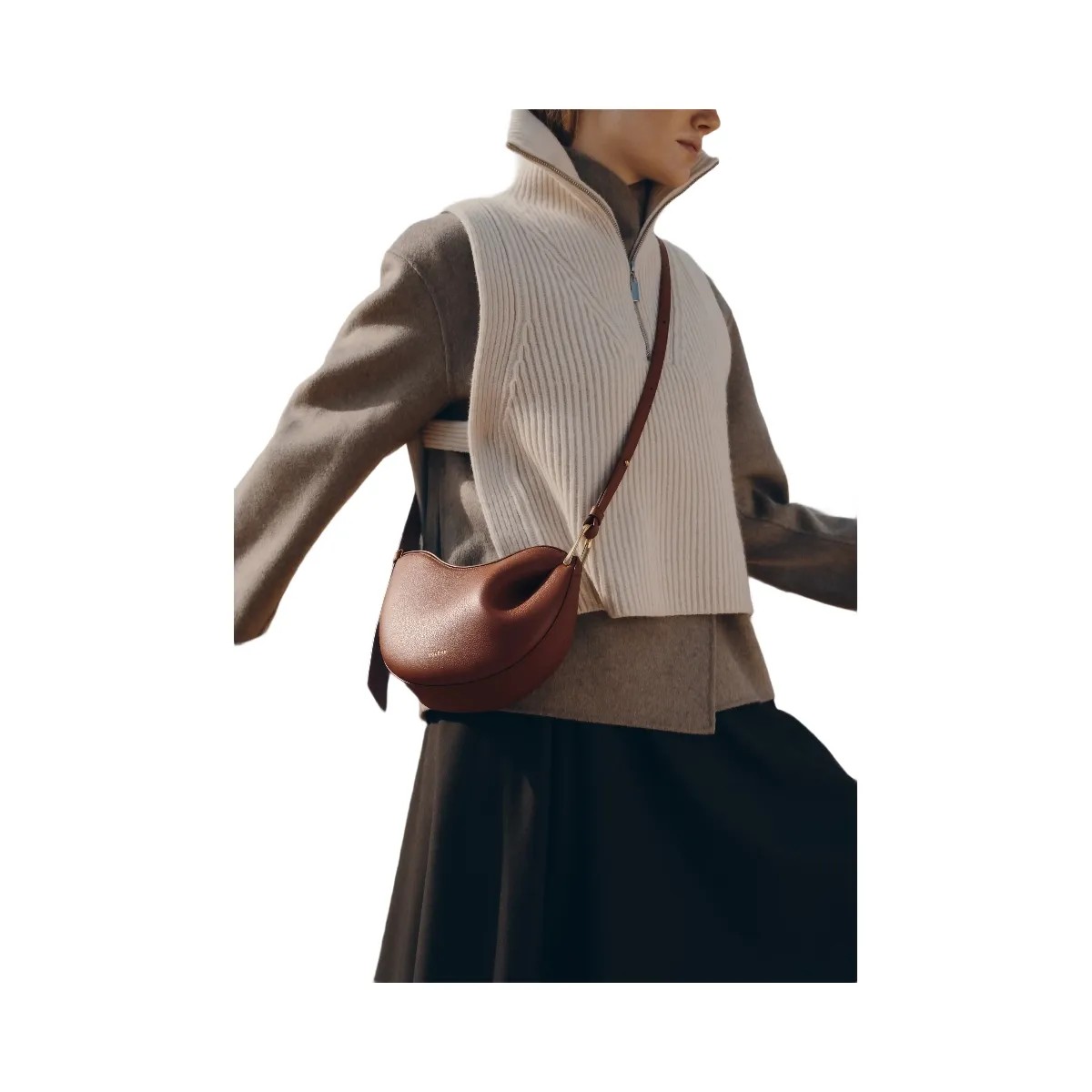 Polene Tonca Textured Cognac - HypeFly India View 2