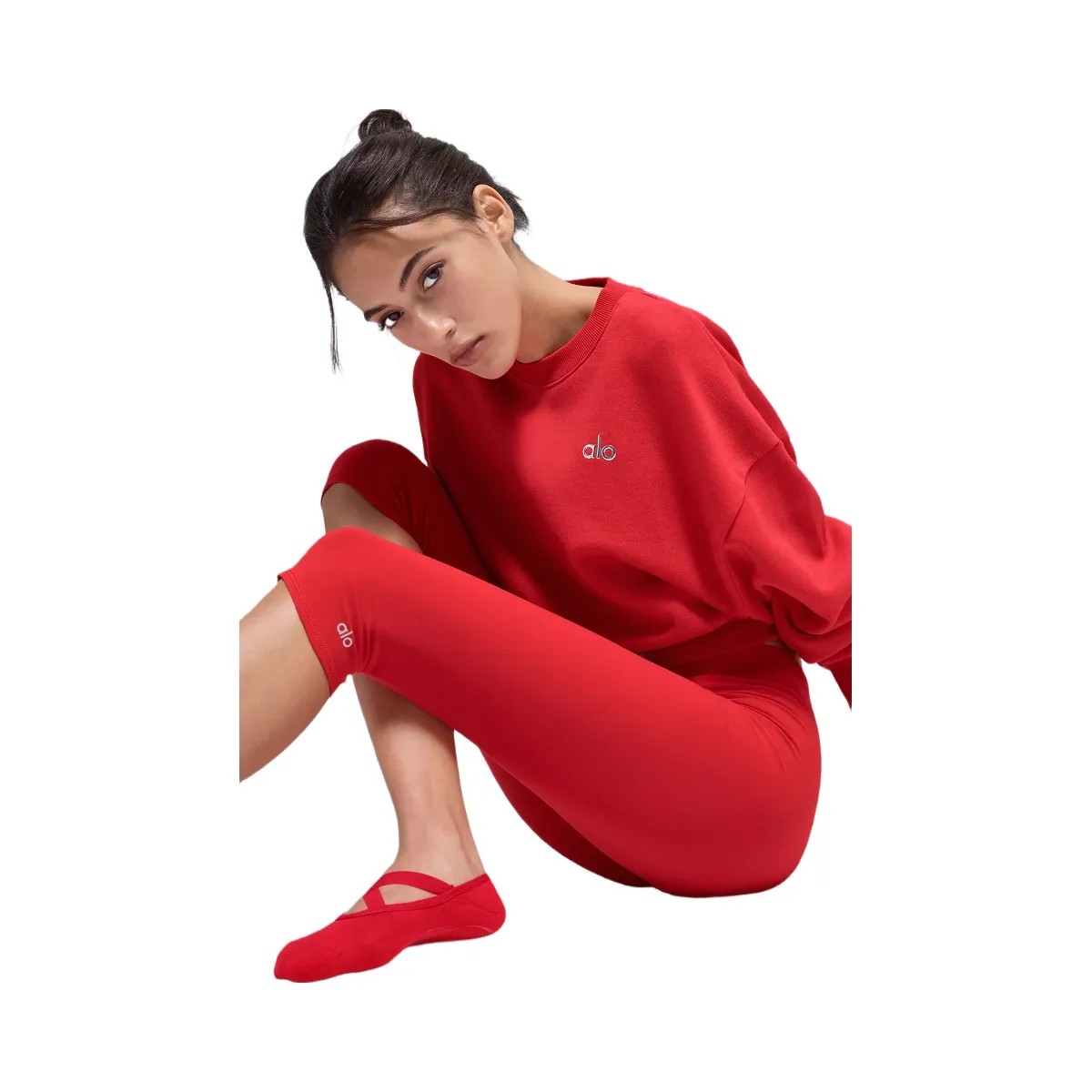 Alo Women's Cropped Accolade Crewneck - Bright Red - HypeFly India View 3