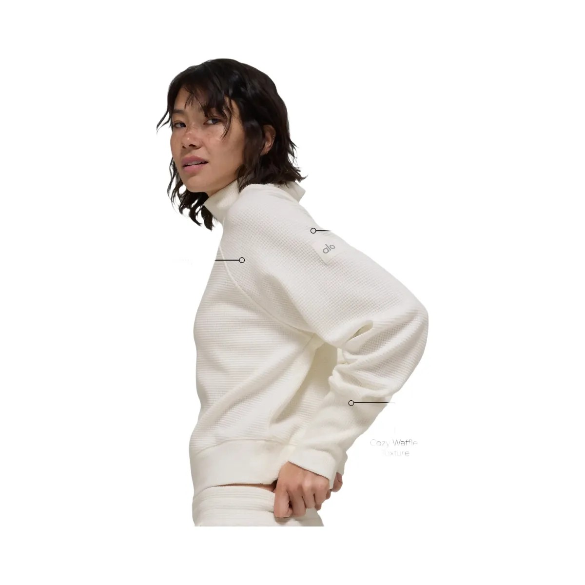 Alo Women's Waffle Weekend Escape Mock Neck Long Sleeve - Ivory - HypeFly India View 2