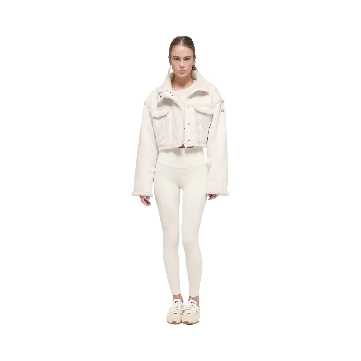 Alo Women's Faux Shearling Snowfall Cropped Jacket - Ivory - HypeFly India View 6