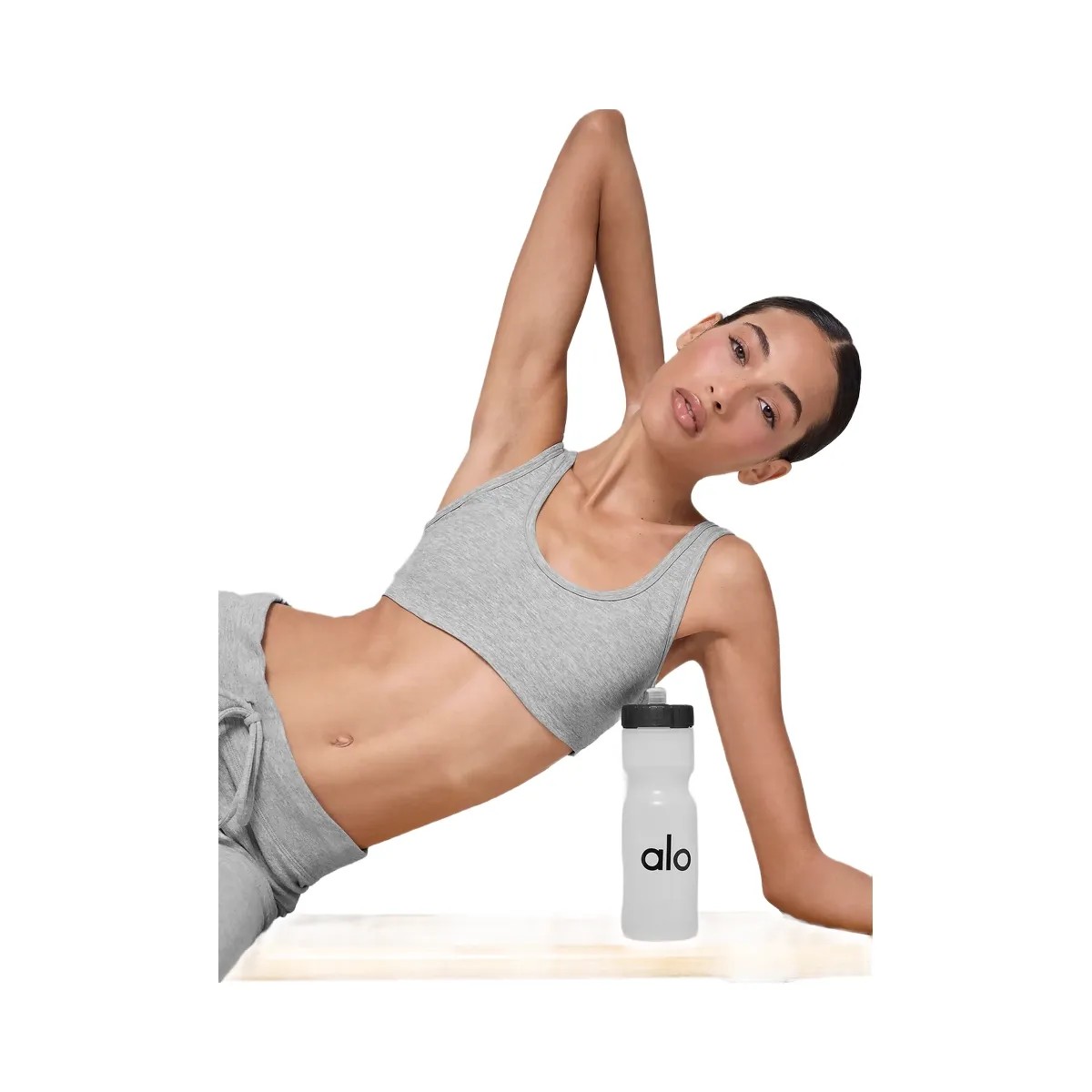 Alo Women's soft Center Stage Bra - Athletic Heather Grey - HypeFly India View 2
