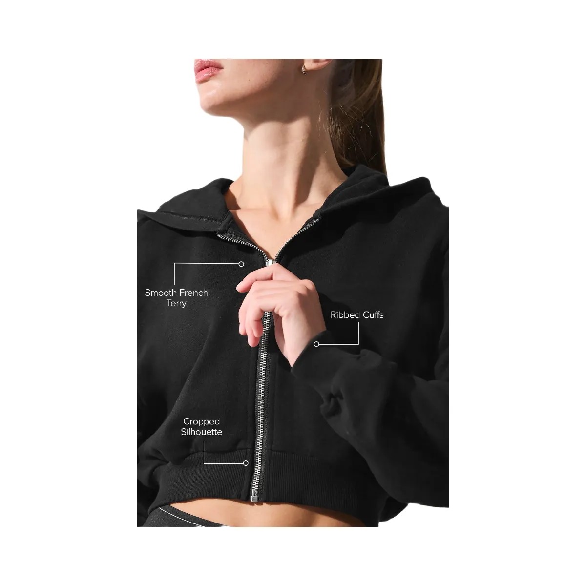 Alo Women's Sweet Escape Zip Up Hoodie - Black - HypeFly India View 2
