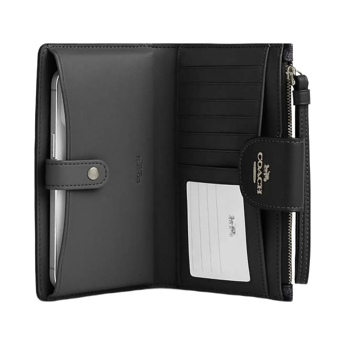 Coach Phone Wallet In Signature Canvas Signature Canvas-Gunmetal-Charcoal-Black - HypeFly India View 2