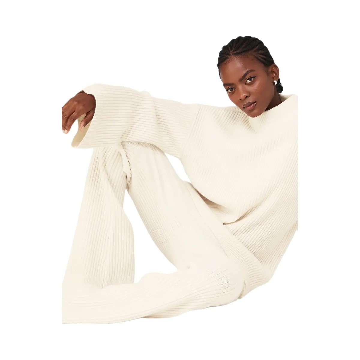 Alo Women's Cashmere Ribbed Winter Dream Mock Neck Coverup - Ivory - HypeFly India View 5