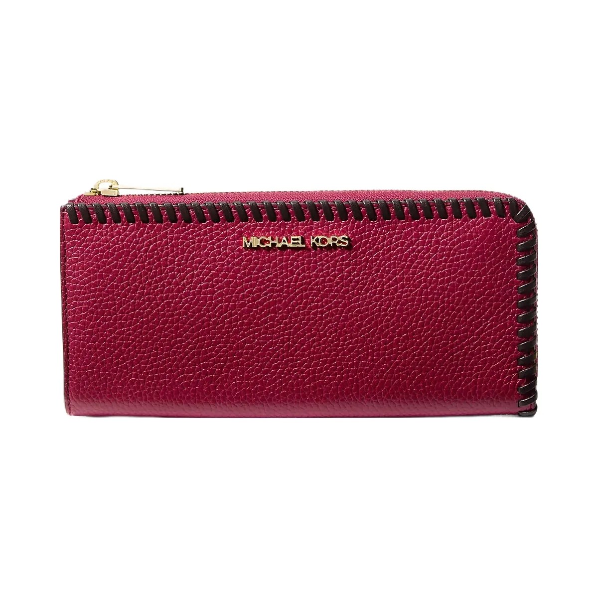 Michael Kors Jet Set Travel Large Pebbled Leather Quarter-Zip Wallet Cherry - HypeFly India View 1