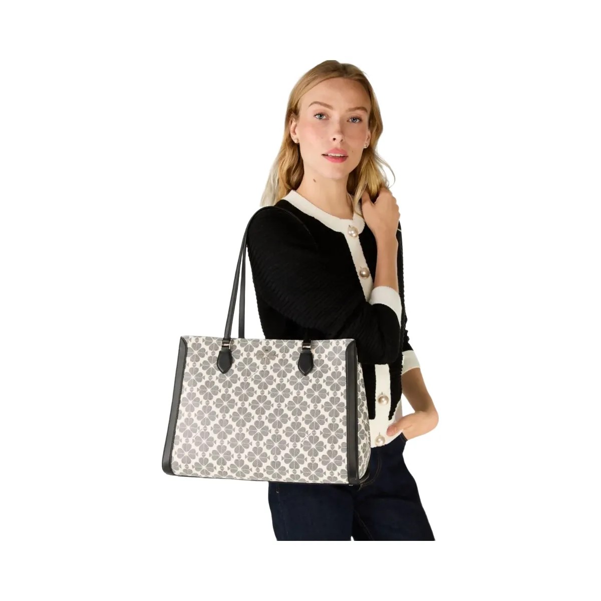 Kate Spade Signature Spade Flower East West Large Laptop Tote Black Multi - HypeFly India View 2