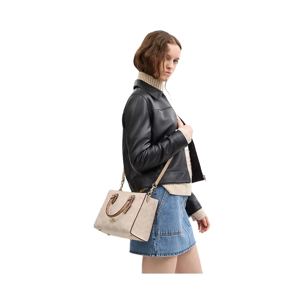 Coach Maggie Small Tote Bag In Blocked Signature Canvas Signature Canvas-Gold-Sand-Tan - HypeFly India View 3